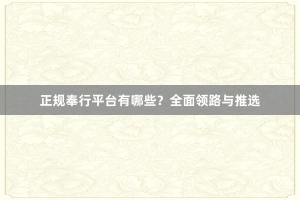 正规奉行平台有哪些？全面领路与推选